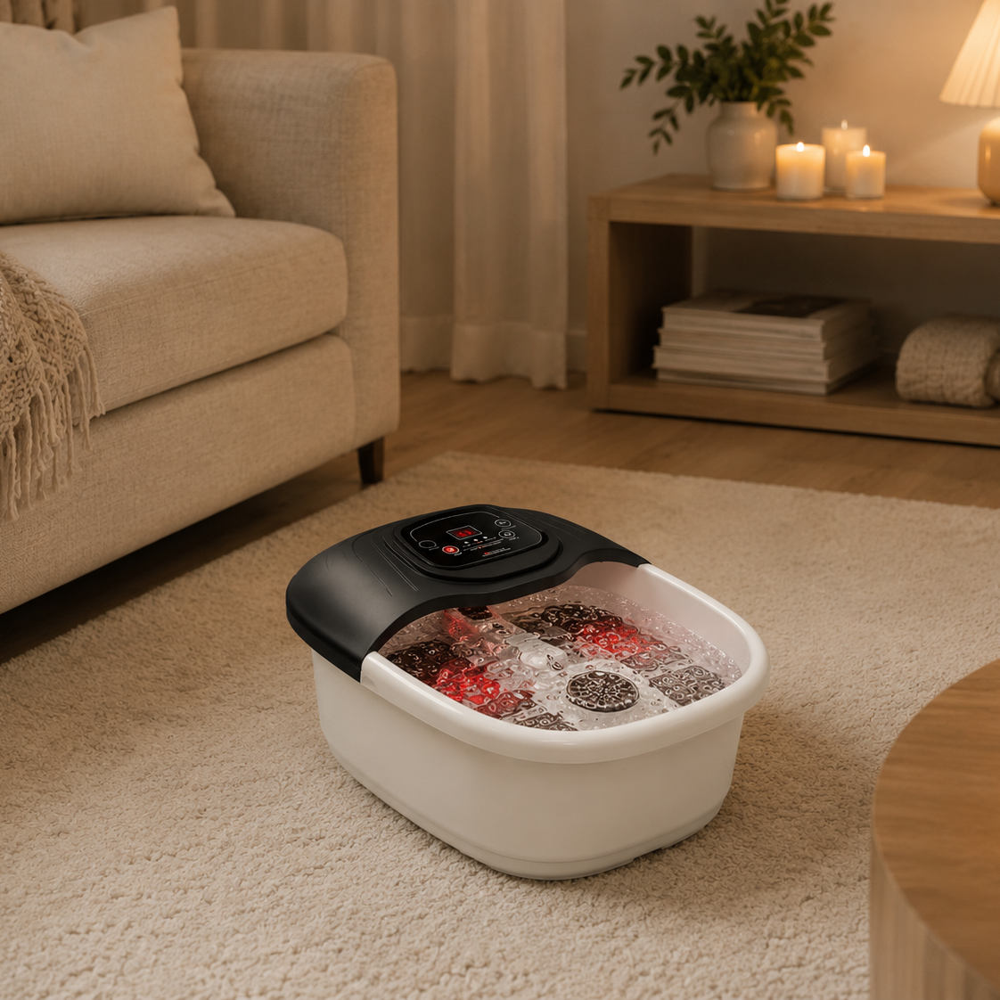 Heated Foot Spa Bath Massager with Bubbles, Vibration &amp; Red Light Therapy – Foot Soaking Tub for Relaxation &amp; Plantar Fasciitis Relief