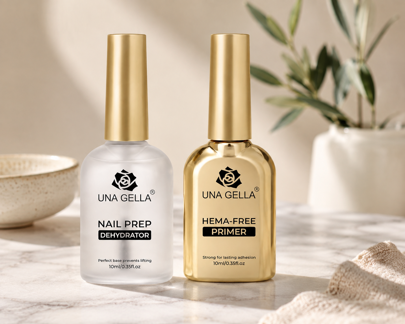 UNA GELLA Nail Prep Dehydrator &amp; HEMA-Free Primer Set | Professional Gel &amp; Acrylic Nail Base | Long-Lasting Adhesion (2-Pack)