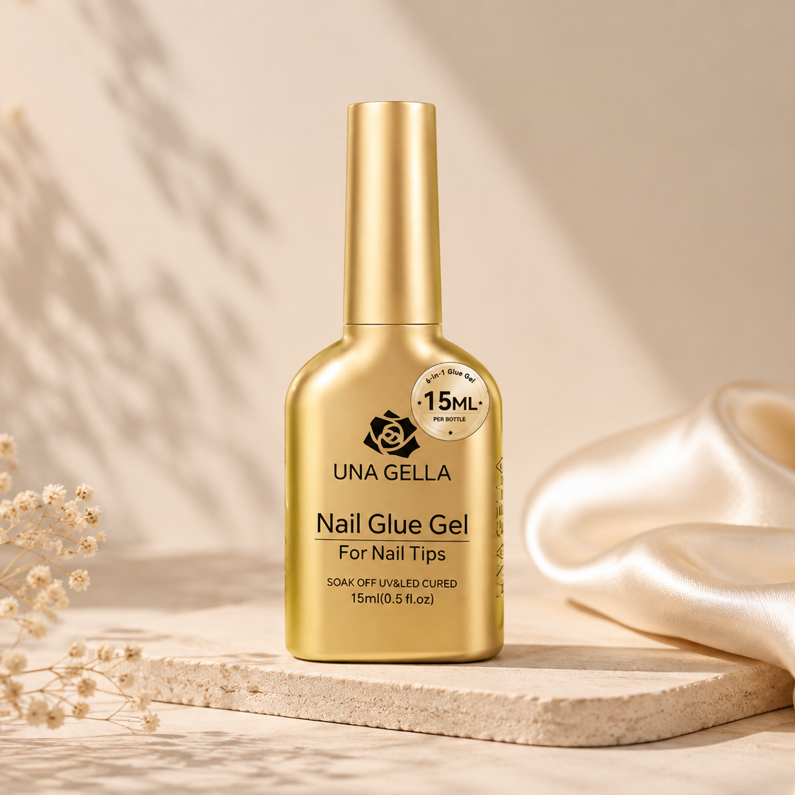 UNA GELLA 6-in-1 Nail Glue Gel 15ml – UV LED Nail Tip Adhesive for Soft Gel Tips &amp; Press-On Nails | Long-Lasting Brush-On Nail Glue