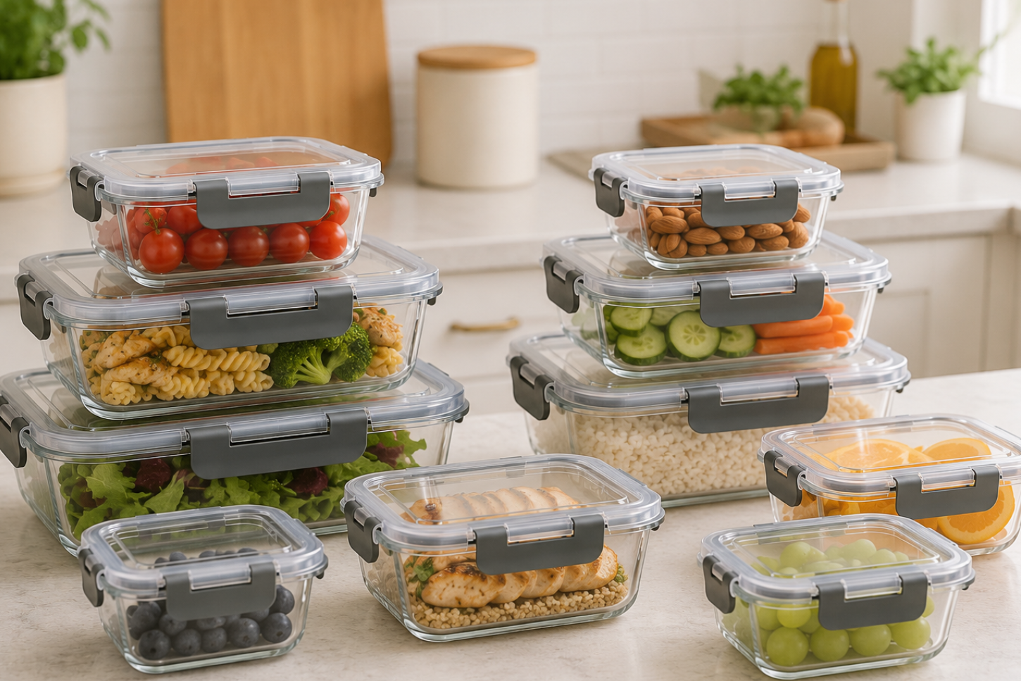 10-Piece Glass Meal Prep Containers with Lids – Airtight Food Storage &amp; Lunch Boxe