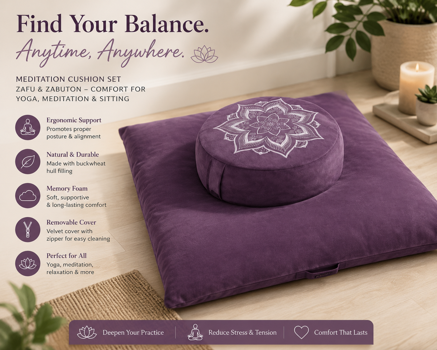 Premium Meditation Cushion Set – Zafu & Zabuton Floor Cushion for Yoga, Meditation & Mindfulness
