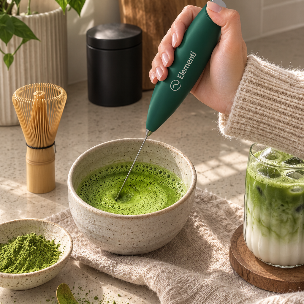 Elementi Matcha Whisk &amp; Milk Frother – Electric Matcha Mixer &amp; Latte Frother