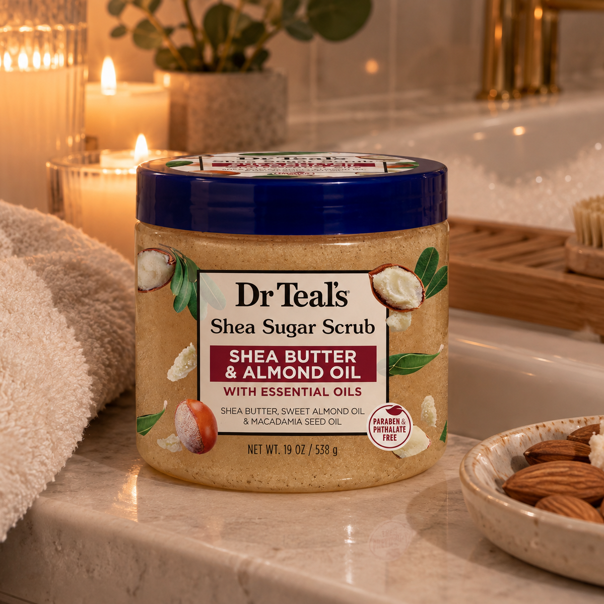 Dr Teal’s Shea Butter &amp; Almond Oil Sugar Scrub – Exfoliating Body Scrub 538g