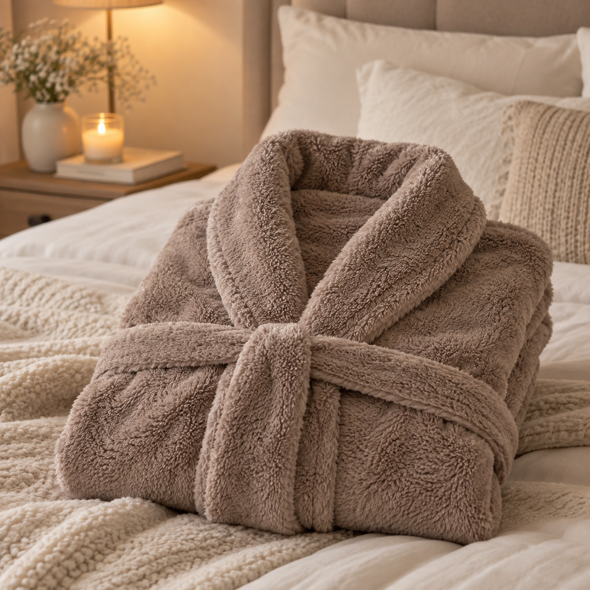 PAVILIA Women’s Plush Fleece Robe – Soft &amp; Fluffy Long Bathrobe in Taupe